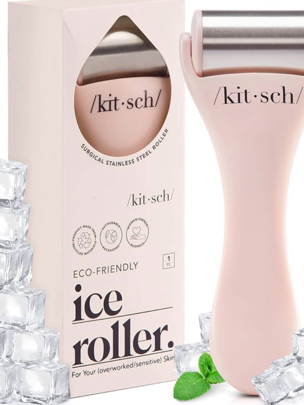 Kitsch Pink Facial Ice Roller – Cooling Stainless Steel Roller